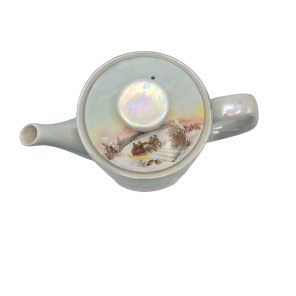 Vintage Hand Painted Porcelain Teapot Signed The Homestead in Winter - Picture 4 of 9